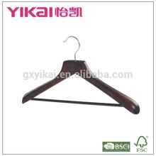 Wide shoulder coat wooden hanger with round bar and in antique color